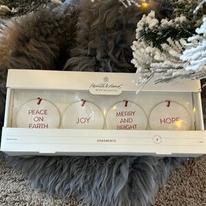 NIB Hearth and Hand with Magnolia Set of 4 porcelain ornaments.